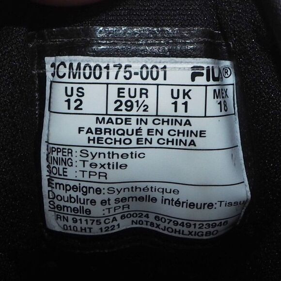 Fila Vulc 13 Mid Basketball Sneakers "Triple Black" 3CM00175-001 Youth 12 - Picture 10 of 11